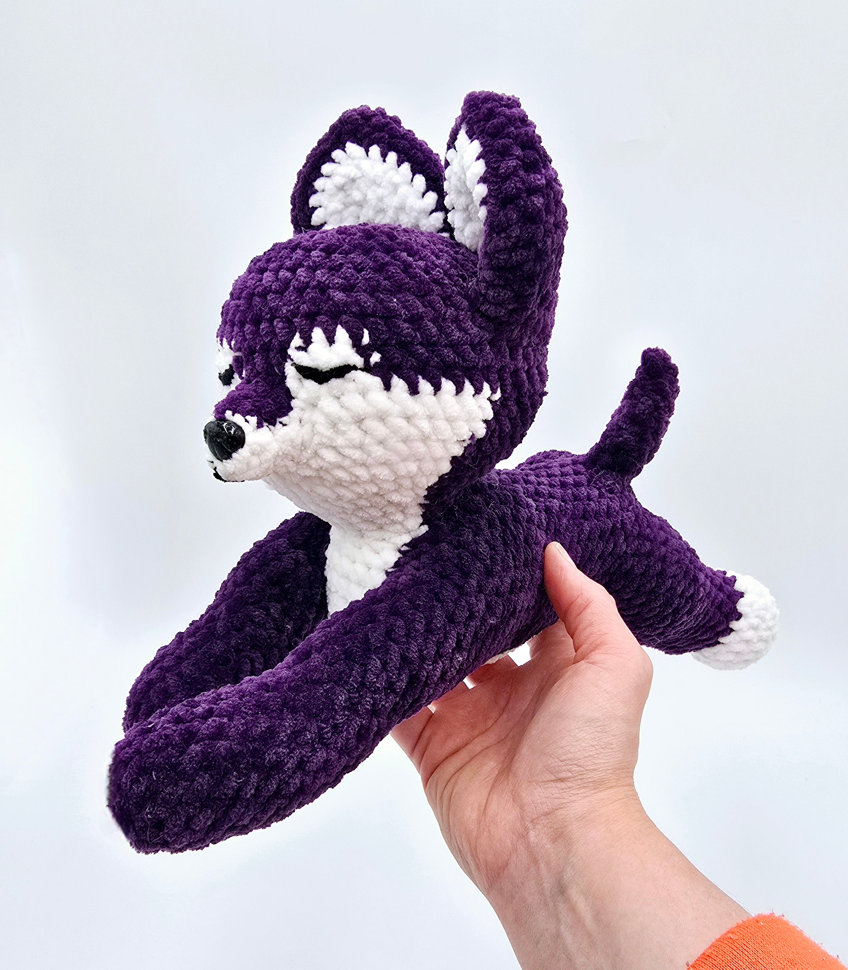 Purple Sploot Wolf Plush | Handmade Crochet Plush