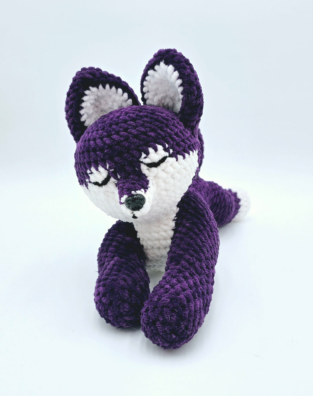 Purple Sploot Wolf Plush | Handmade Crochet Plush