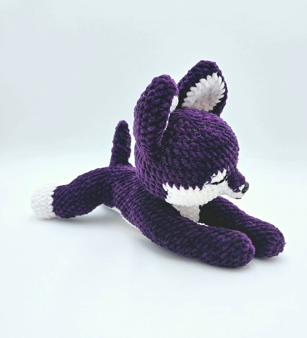 Purple Sploot Wolf Plush | Handmade Crochet Plush