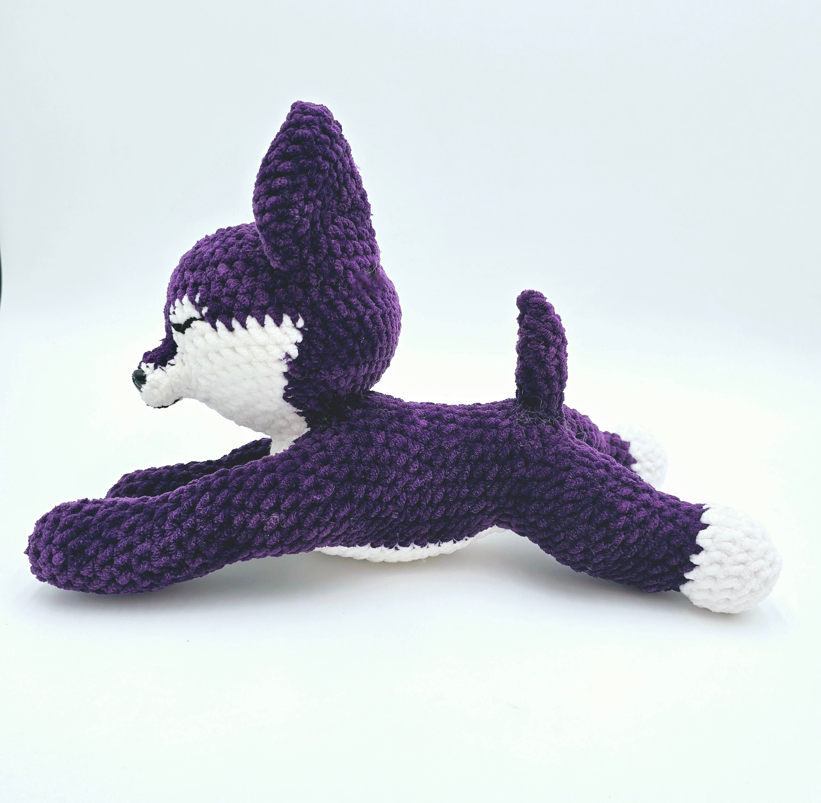 Purple Sploot Wolf Plush | Handmade Crochet Plush