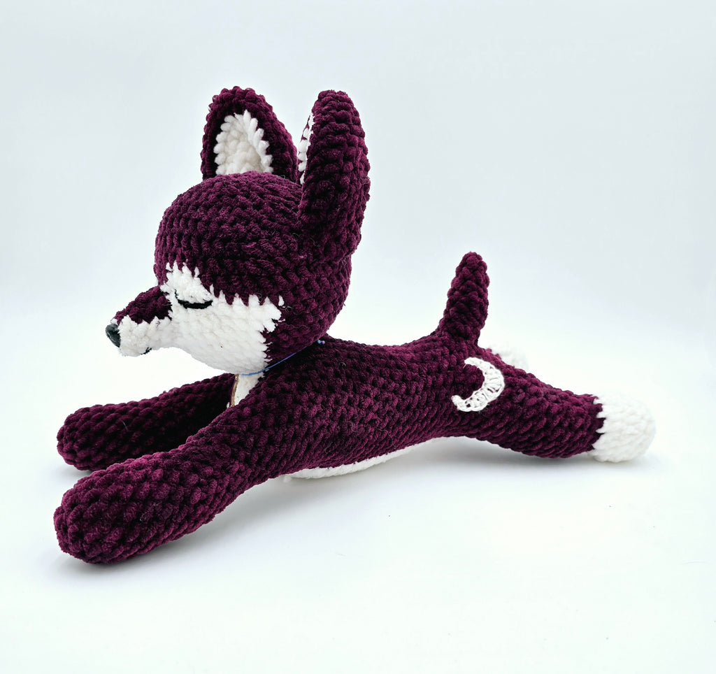 Plum Sploot Wolf Plush 🐺 | Handmade Crochet Wolf