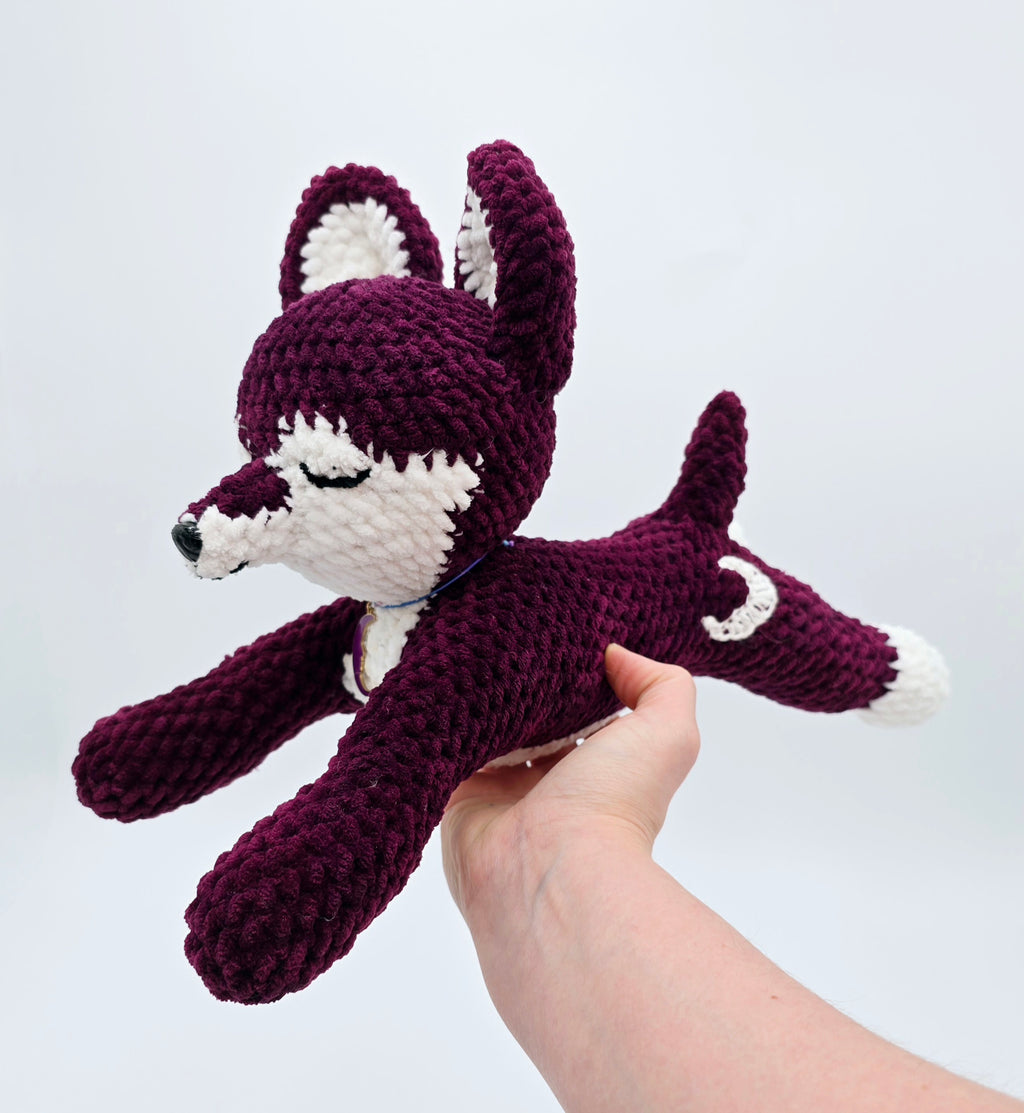 Plum Sploot Wolf Plush 🐺 | Handmade Crochet Wolf