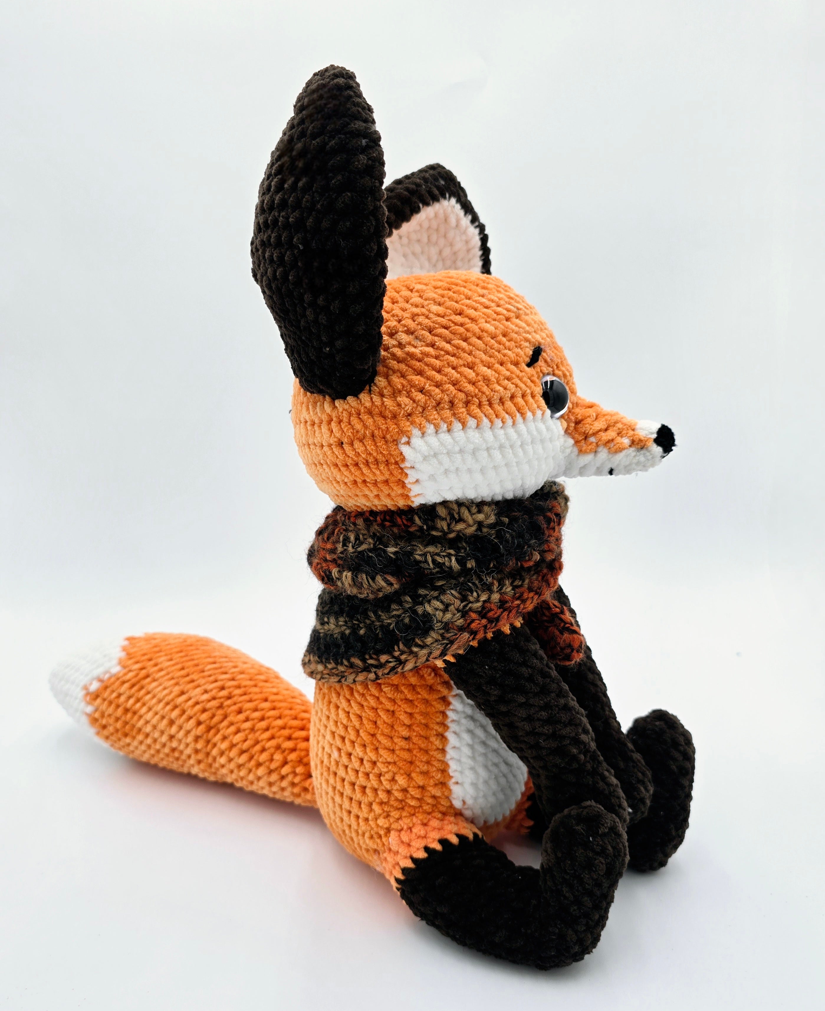 Handmade Crochet Fox Plush with Removable Scarf
