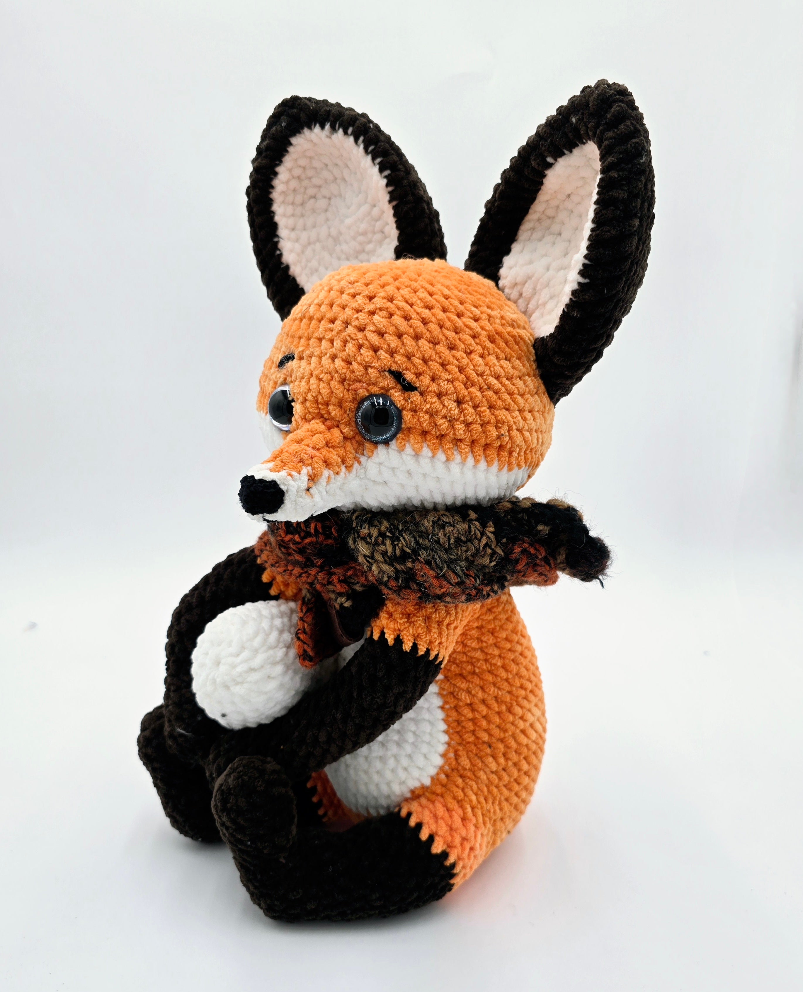 Handmade Crochet Fox Plush with Removable Scarf